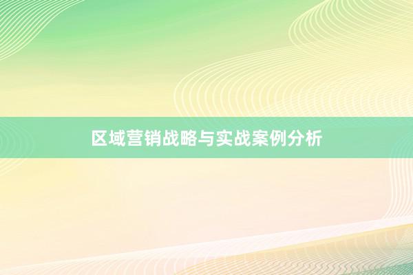区域营销战略与实战案例分析